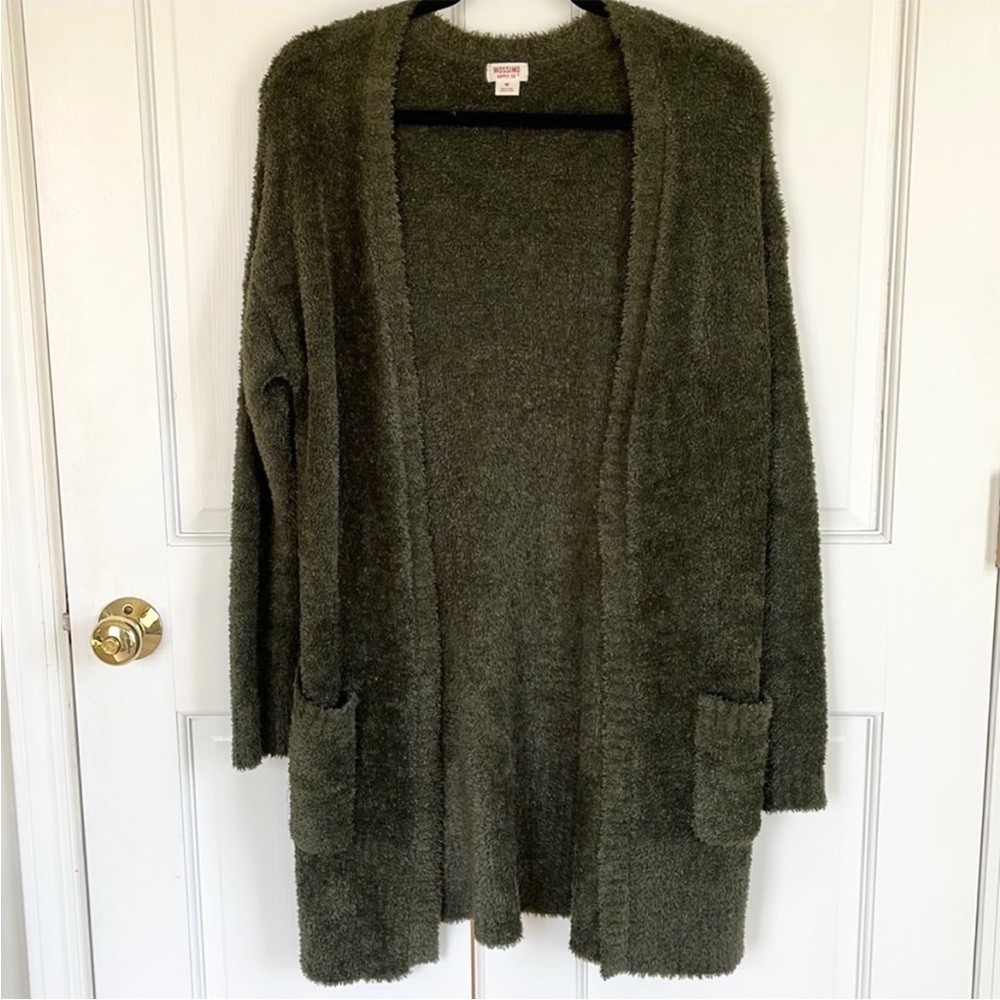 Mossimo Fuzzy Olive Long Open Cardigan
